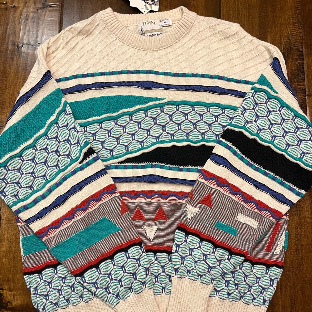 London Fog NWT Vintage Retro VTG knit Sweater pattern XL Coogy style rare